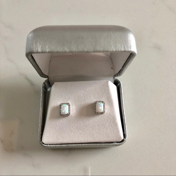 Lab-Created Opal and White Sapphire Stud Earrings - Picture 2 of 5